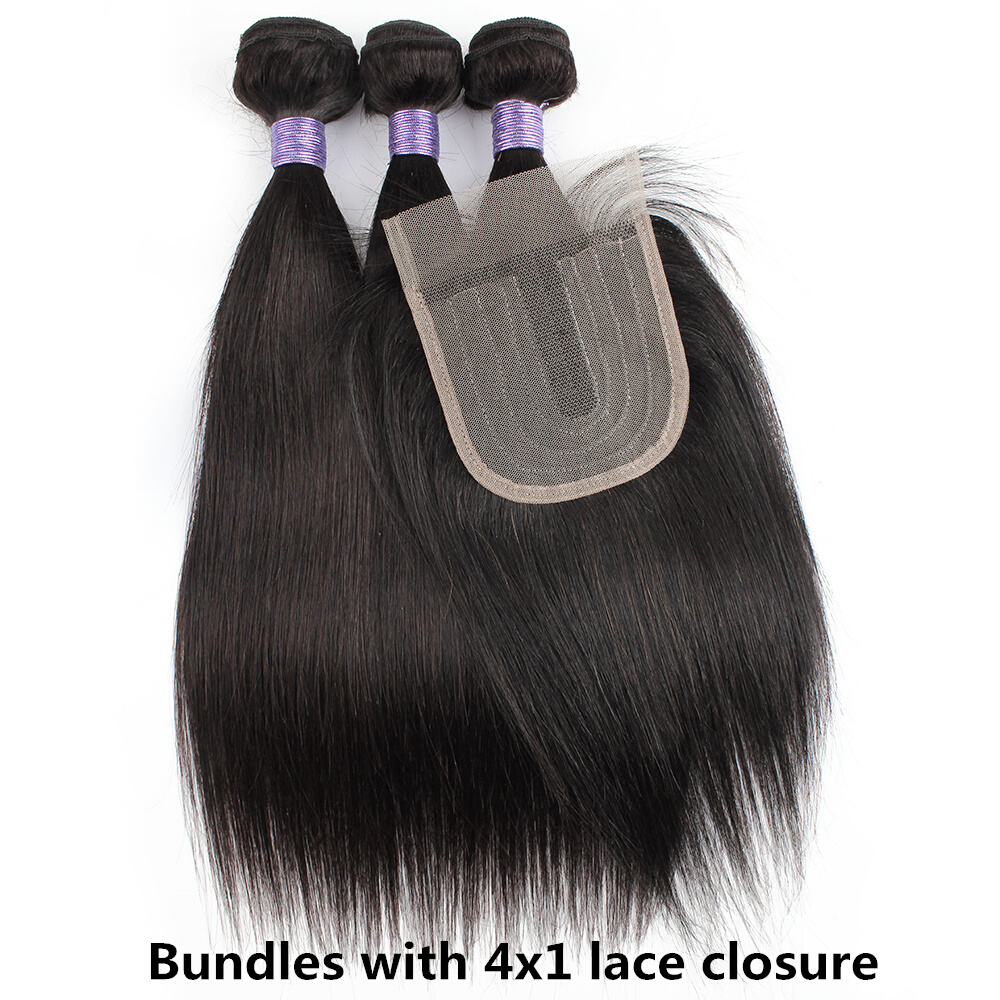 Natural color hair bundles with closure straight 200g/set Br - 图1