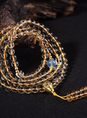 天然金发晶手串女黄发晶多圈108颗佛珠项链招财黄色水晶无优化
