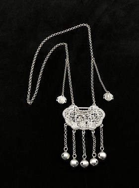 长命富贵 彷古做旧彷老银厚重长命锁毛衣炼 旗袍古风古装精致项炼