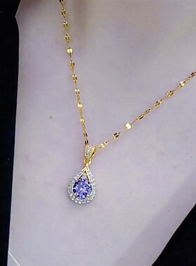 韩国镶嵌紫色水滴锆石吊坠新款潮女轻奢高级冷淡风颈链锁骨链配饰