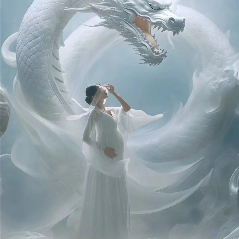 展会新款影楼主题仙气白色雪纺连衣裙礼服AI龙年孕妇孕妈咪拖地款,淘宝优惠券,粉丝福利购,淘宝优惠卷