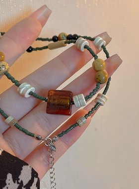 新中式复古串珠项链女轻奢t小众设计感内搭名族风锁骨链颈链配饰
