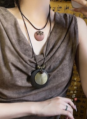 新中式禅意e长款羽毛吊坠项链女复古民族风毛衣链废土风文艺配饰