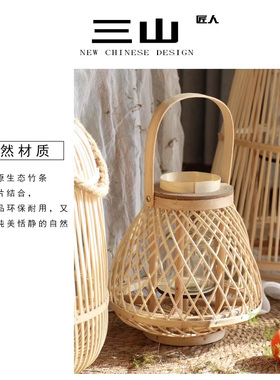民宿专用藤编灯笼庭院竹编风灯吊灯落地摆件户外装饰茶室氛围复古