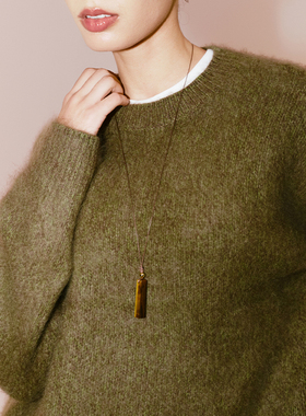 之塑虎眼石气质极简长毛衣链原创小众美拉德百搭蜡皮绳可调节项链