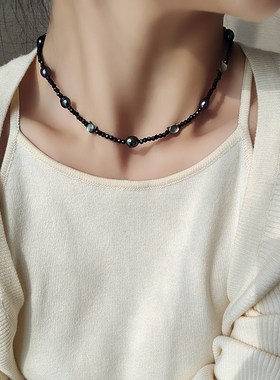 简约暗黑立体切面猫咪水晶项链女小D众设计轻奢气质手链高级感配