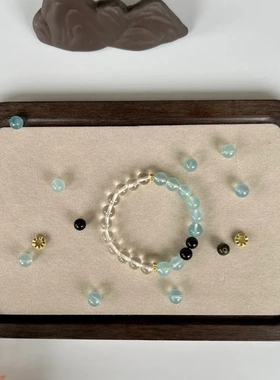 新中式文玩白水晶海蓝宝手链