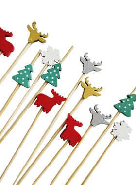 100Pcs Merry Xmas Disposable Skewers Tableware Dessert Stick