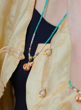 新中式时尚轻奢珍珠滴油葫芦毛A衣链女高级感长款百搭气质复古项