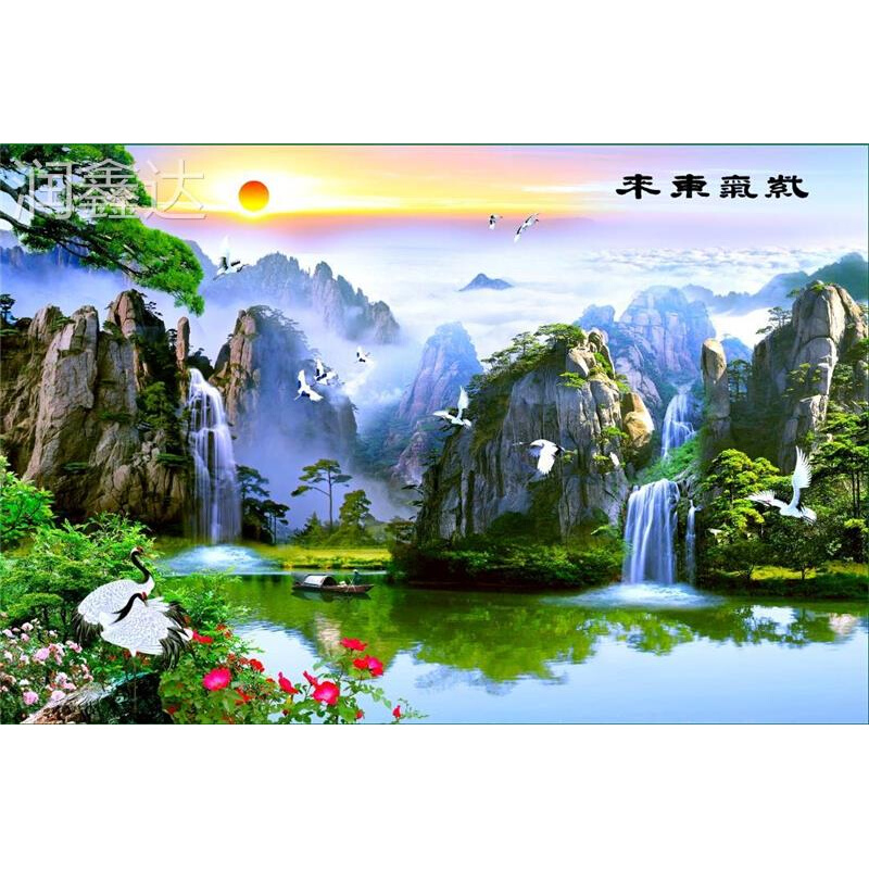 定制户外墙微晶石瓷砖庭院迎门墙背景墙大型壁画3D福字山水画磁砖 - 图3