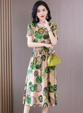带口袋款绸洋气棉绸连衣裙夏季过膝长款新连衣裙妈妈高tEUqY档棉