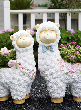 户外庭院草坪景观装饰网红小院布置动物造型盆栽羊驼花盆落地摆件