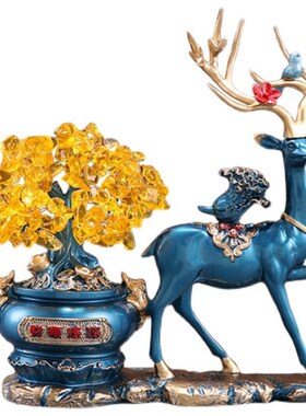 招财鹿摆件水晶摇钱树摆设客厅家居装饰品乔迁新居店铺开业礼品