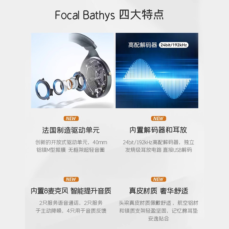 618开抢[旗舰店]法国劲浪Focal Bathys深海潜艇蓝牙头戴HIFI耳机 - 图0