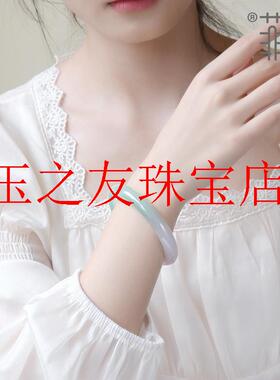 半山半水玛瑙手镯女款荔枝冻翠绿白玉髓加宽加厚正圈贵妃镯送妈妈