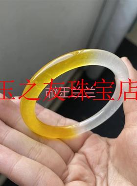 精品冰种半山半水玉石翡翠色手镯黄龙翡翠柠檬黄少女款细圆条玉镯