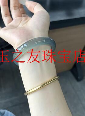 库里蓝高冰种马料玉髓透款镯子正圈晴水玛瑙远山黛手镯高级感女款