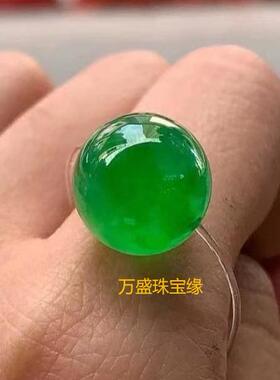 缅甸高端翡翠色满绿冰种阳绿转运圆珠帝王绿散珠项链单珠手链配珠