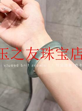 库里蓝手镯女款老矿冰透冰种小众轻奢玉石玛瑙玉髓飘花青翠色玉镯