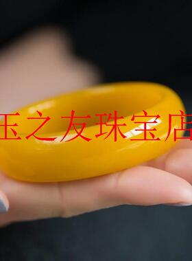 黄玉鸡油高端款玉石手镯蜜蜡金丝子黄龙宽版扁条黄玉石加宽女镯子