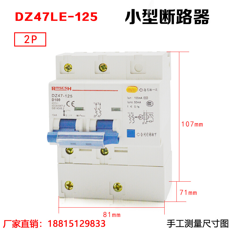 DZ47LE-125 3P+N 2P 4P 1P漏电断路器NC100H空气开关80A100A125A-图1