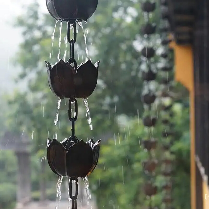 紫铜庭院雨链日式寺庙排水链中式别墅屋檐导水链装饰天沟引水雨槽 - 图2