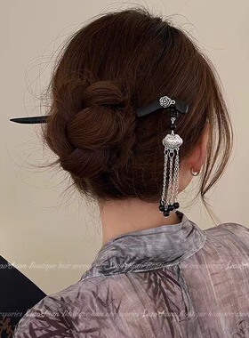高级感新中式古风发簪流苏步摇后脑勺盘发平安锁女中国风头饰装饰