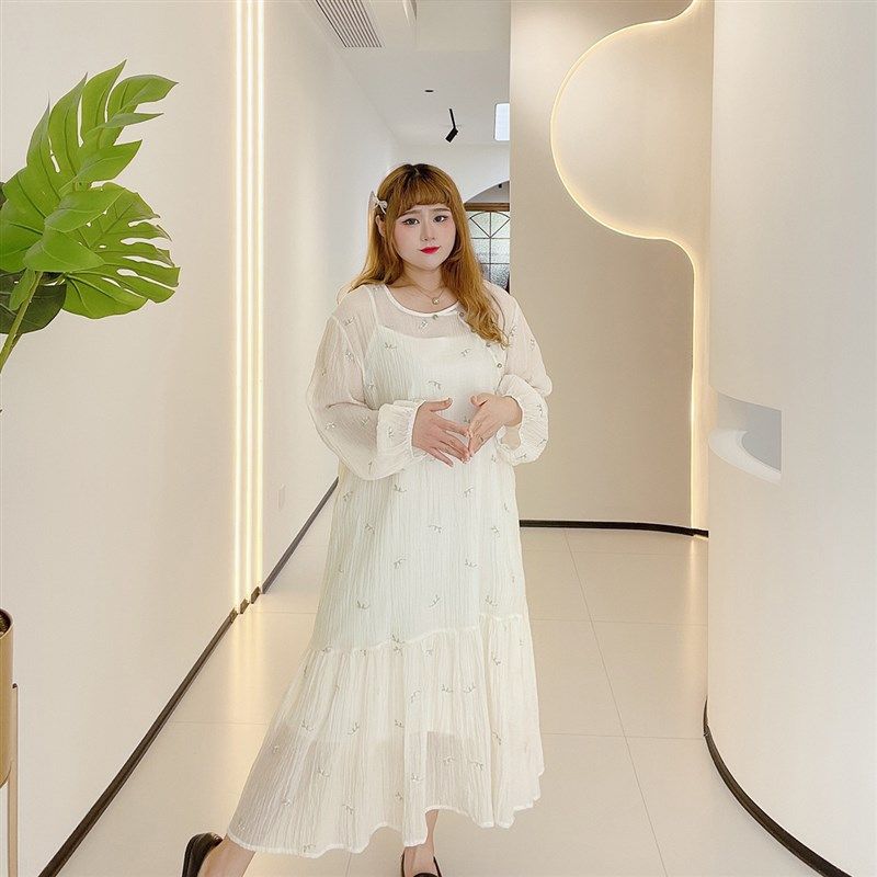 胖仙女莹莹大码女装胖mm初秋气质新中式刺绣碎花吊带裙连衣裙套装,淘宝优惠券,粉丝福利购,淘宝优惠卷