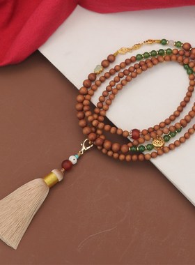 中式汉服背链多层项链长款女檀香木流苏斜挎旗袍配饰手工国风高档