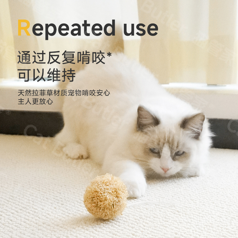 猫管家 猫玩具 拉菲草自嗨球逗猫棒静音球防吞食自嗨解闷宠物玩具 - 图1