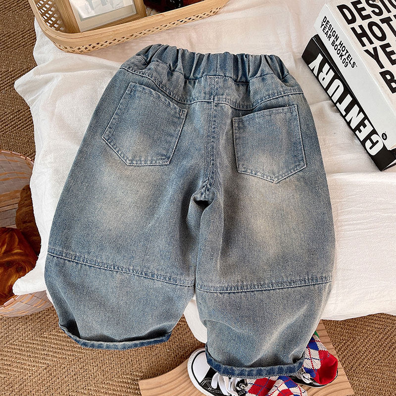 2023秋装新款童装裤子 男童牛仔裤时髦复古小童宽松裤子磨白做旧