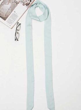 丝绸百搭春秋工作服小丝巾纯黑色领巾女衬衣N丝带腰带细窄长条飘