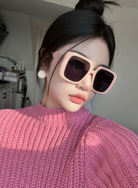 韩系少女裸粉色复古大方框圆脸显瘦太阳眼镜2L023新款网红墨镜级