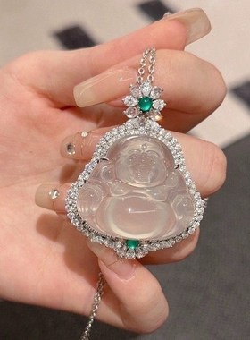 2024新款玉髓大佛项链公新中式吊坠冰透起光高冰贵气百搭高品质