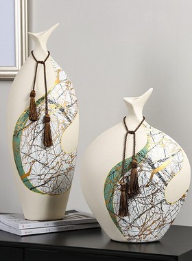 陶瓷花瓶高级感复古花器新中式客厅样G板间玄关电视柜桌面装饰摆