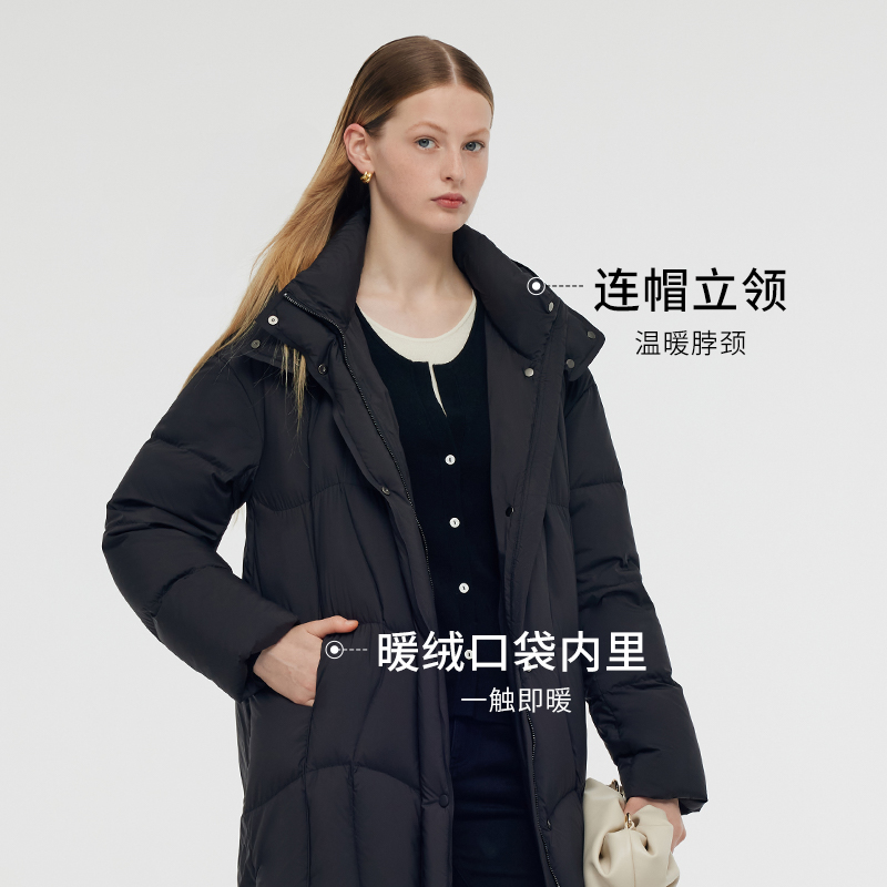 歌莉娅冬季新品连帽一手长鹅绒羽绒服1CNC8C420 - 图1