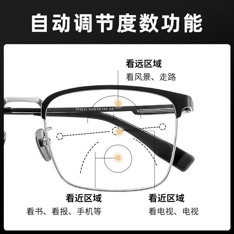 清远近两用老花眼镜男式w变色近视远视一体智能自动渐进多焦点