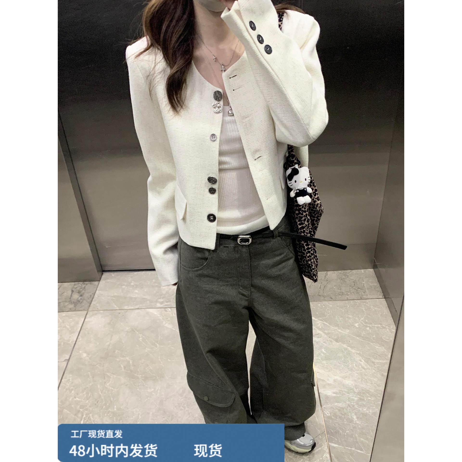 白色小香风短款外套女2025春秋季新款韩系独特漂亮巨好看夹克上衣,淘宝优惠券,粉丝福利购,淘宝优惠卷