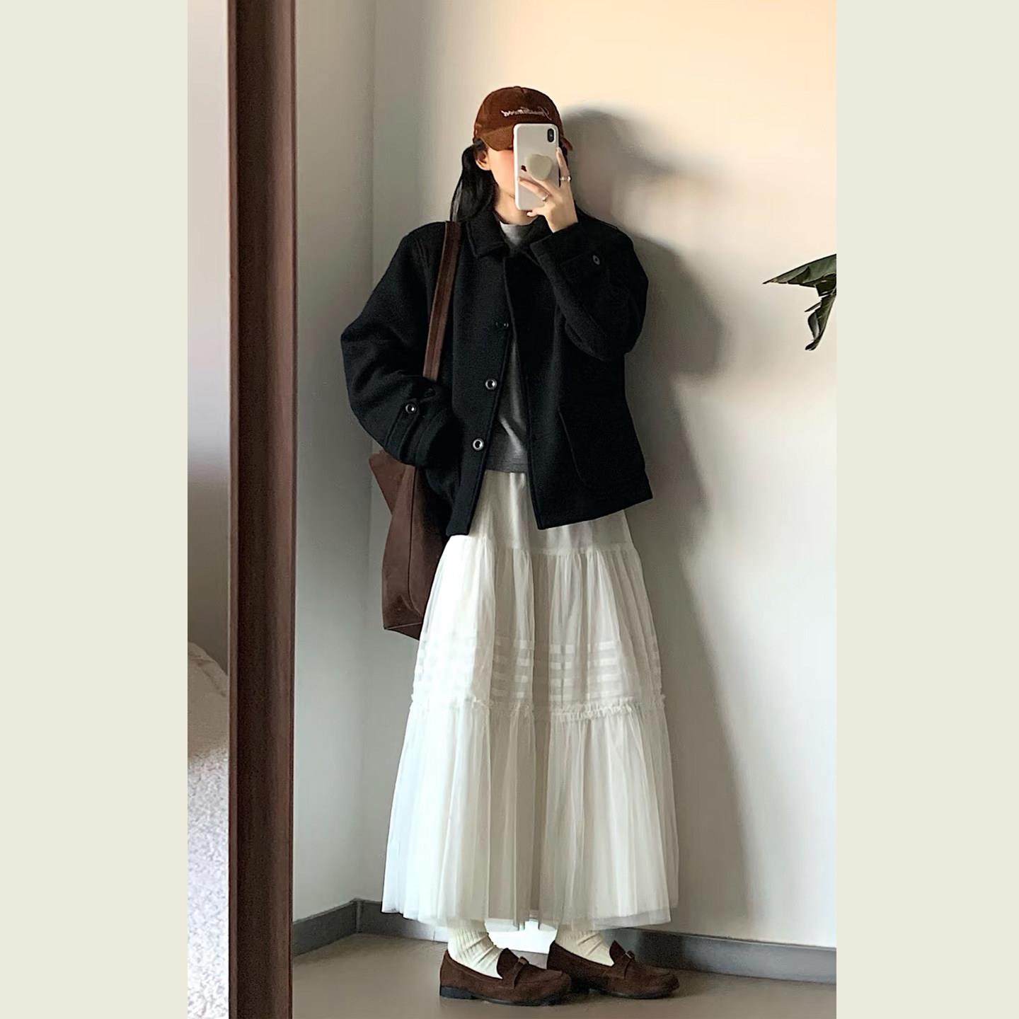 韩系赫本风黑色毛呢外套女秋冬季小个子简约气质百搭短款呢子大衣,淘宝优惠券,粉丝福利购,淘宝优惠卷