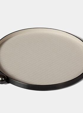 现代轻奢单点圆珠托盘样板间餐厅客厅家居金属皮革收纳圆盘装饰品