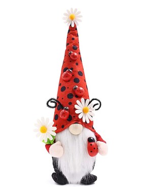 春天无脸老人瓢虫无脸娃娃坐姿公仔创意I无脸老人节日礼品摆件