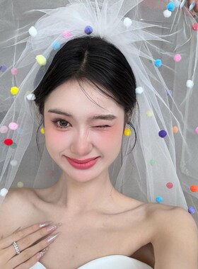 头纱新娘主婚纱高级感高清长头纱摄影拍照造型韩式写真轻头饰领证