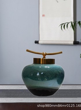 新中式陶瓷罐客i厅玄关电视酒柜装饰摆件样板间软装铜配件工艺品