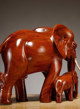 花梨木雕大象摆件实木质雕刻子母象家居客K厅电视柜装饰红木工艺