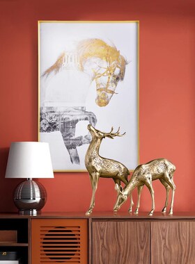 弗朗德客厅装饰摆件生财有鹿麋鹿摆件纯铜工艺品简约Y现代结婚礼