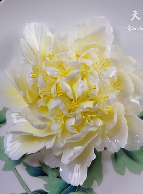 中式客厅玄关桌面陶瓷摆件牡丹瓷挂盘装饰工艺品X节日纪念礼品