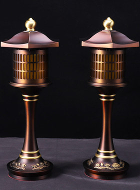 家用供佛供具套装纯铜佛前摆件一套仿古莲花香炉T佛供盘长明灯摆