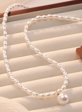 法式复古珍珠e吊坠项链女高级感淑女风气质锁骨链甜美少女心颈链