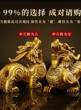 铜貔貅摆件一对家居客厅店铺办公桌全铜J招聚皮丘貔犰开业乔迁礼