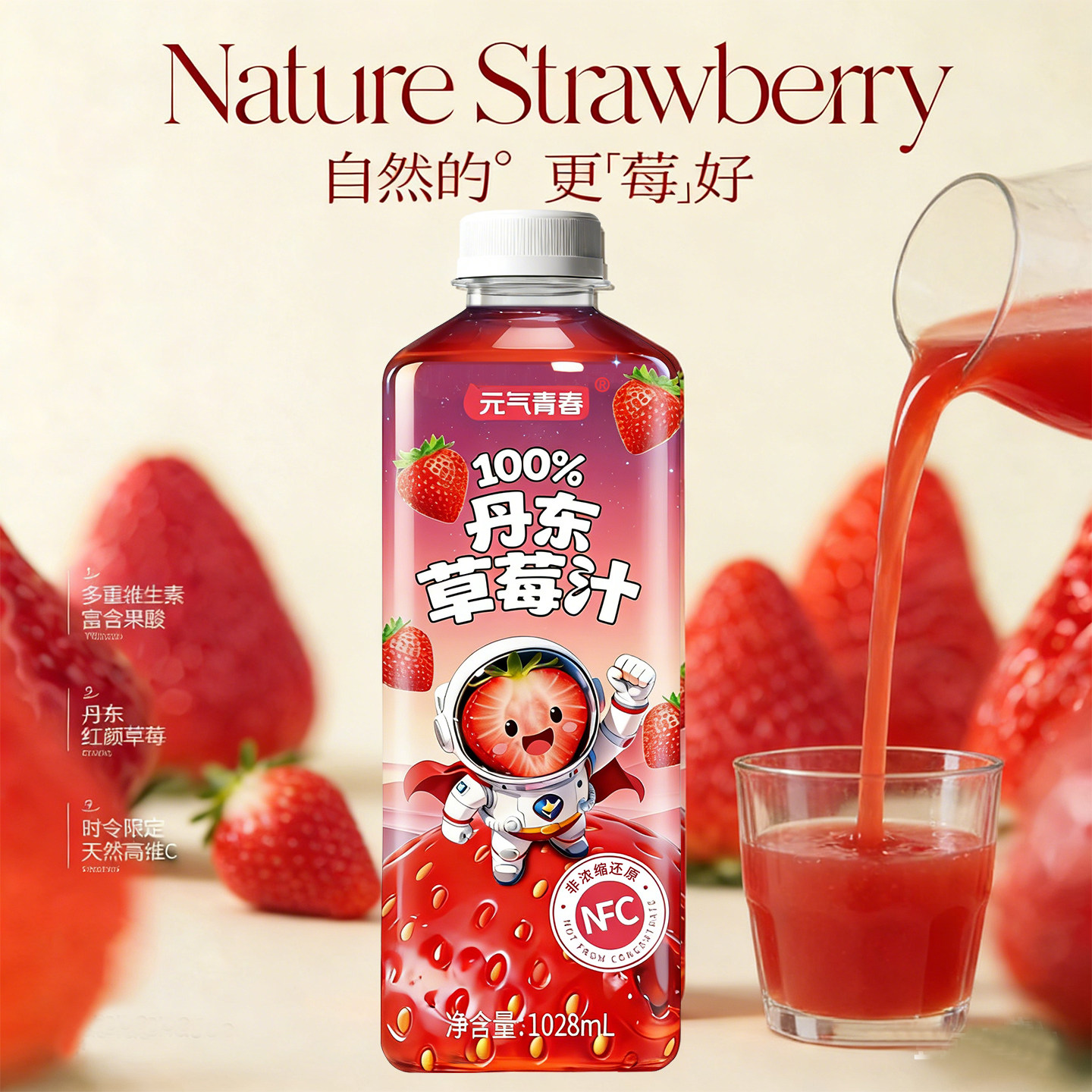 【新品】大瓶100%草莓汁畅饮装无添加配料干净好喝健康饮料批发价,淘宝优惠券,粉丝福利购,淘宝优惠卷